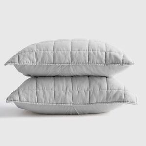 NWT QUINCE European Linen Box Quilted Sham Set Standard Light Grey 3693